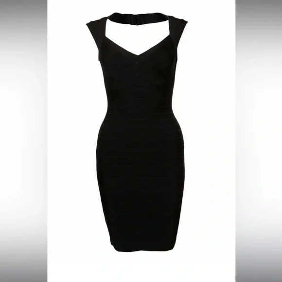 Authentic Herve Leger Black Bodycon Dress XS - Picture 1 of 6